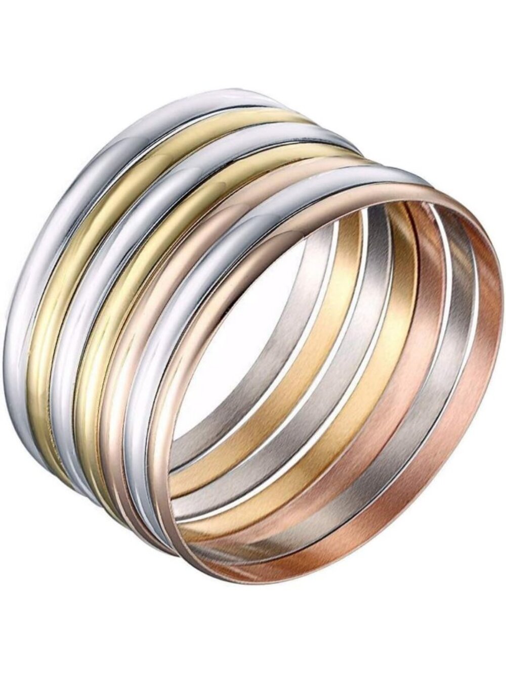 Set of 7 Tri-Color Bangle Bracelets - Silver, Gold & Rose Gold for Women